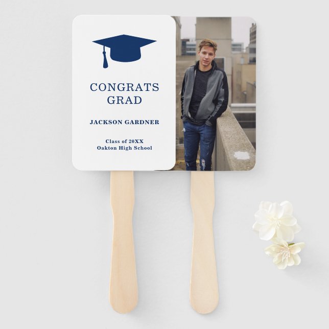 Einfache Navy Blue Mortar Board Moderner Abschluss Fächer (Vorne und Hinten)