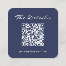 Einfache Navy Blue Script Hochzeitdetails QR Code