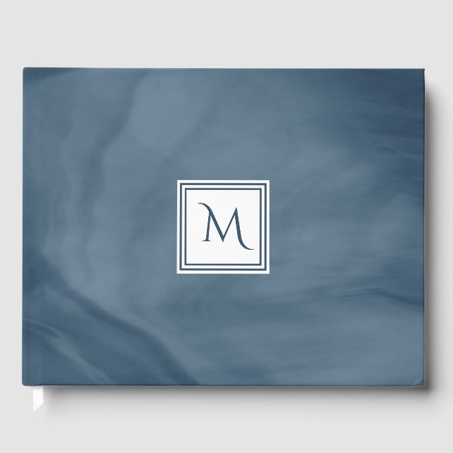 Einfache Navy Blue Subtle Marble Moderne Monogram Gästebuch (Vorderseite)