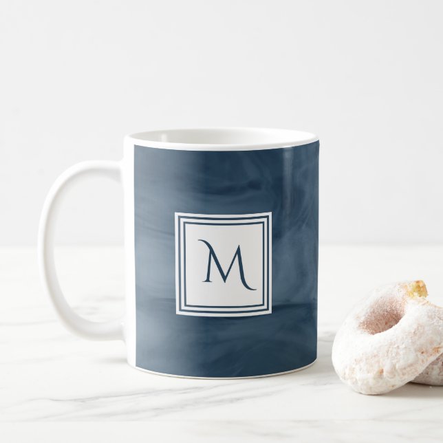 Einfache Navy Blue Subtle Marble Moderne Monogram Kaffeetasse (Mit Donut)