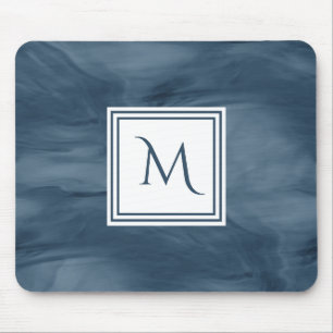 Einfache Navy Blue Subtle Marble Moderne Monogram Mousepad