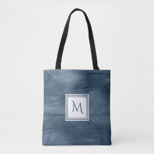 Einfache Navy Blue Subtle Marble Moderne Monogram Tasche