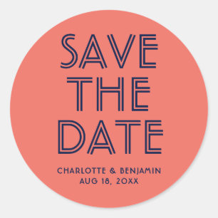 Einfache Navy Blue und Korallen Save the Date Aufk Runder Aufkleber