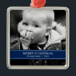 Einfache Navy Blue und White Custom Foto Christmas Silbernes Ornament<br><div class="desc">Weihnachtsschmuck kann mit Foto und Text Ihrer Wahl personalisiert werden,  für ein Geschenk oder Familiengepäck.</div>