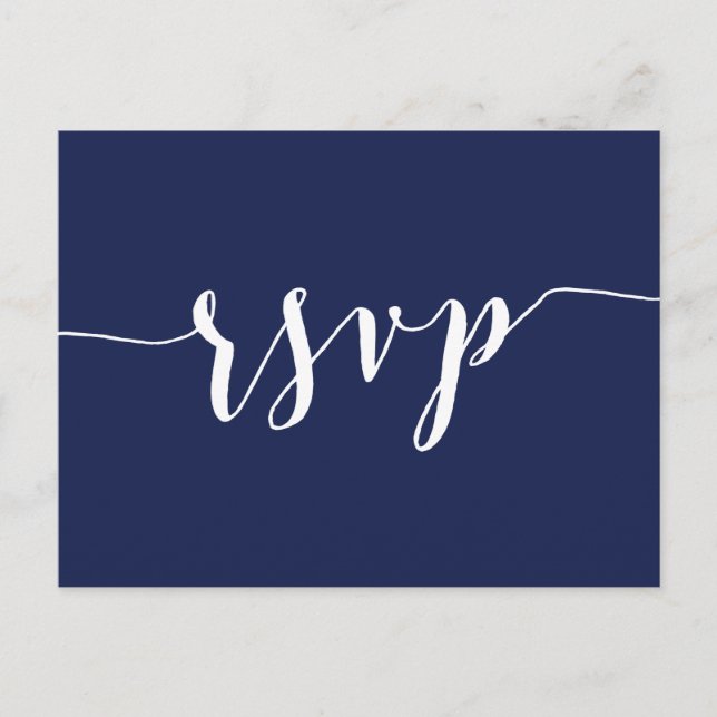 Einfache Navy Blue Wedding RSVP Postkarten (Vorderseite)