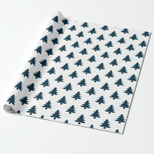 Einfache Navy Blue Weihnachtsbaummuster Geschenkpapier