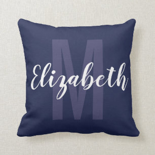 Einfache Navy Blue White Handschrift Monogramm Kissen
