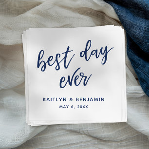 Einfache Navy-Handschrift Bester Tag Aller auf Wei Serviette
