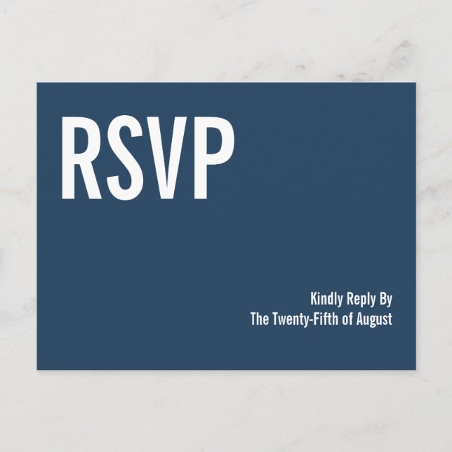 Einfache Navy Typografy Wedding RSVP Postkarte (Vorderseite)