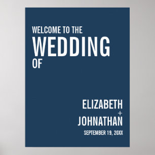 Einfache Navy Typografy Wedding Welcome Sign Poster