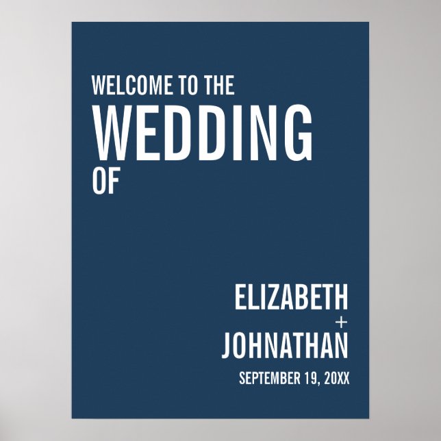 Einfache Navy Typografy Wedding Welcome Sign Poster (Vorne)