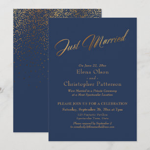 Einfache Navy- und Gold-„Just Married“-Schrift Kon Einladung