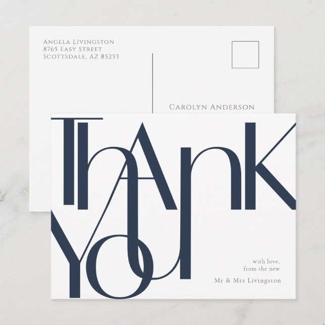 Einfache Navy White Pre-Addressed Vielen Dank Post Postkarte (Vorne/Hinten)