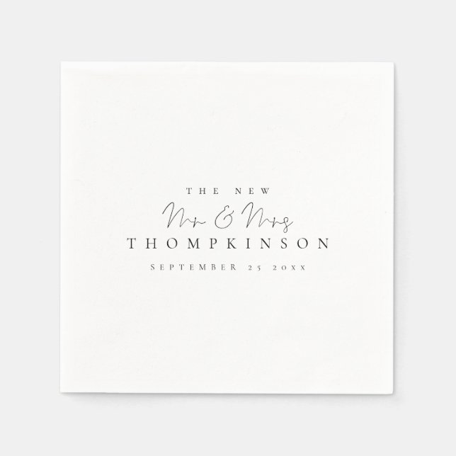 Einfache neue Mr. und Mrs. Name Datum Skript Serviette (Vorderseite)