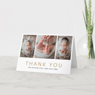 Einfache neugeborene Foto Collage Gold Baby Dusche Dankeskarte