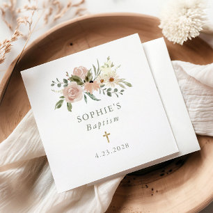 Einfache neutrale Blume   Taufe Serviette
