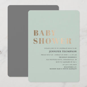 Einfache neutrale Eucalyptus Green & Gold Baby Dus Einladung