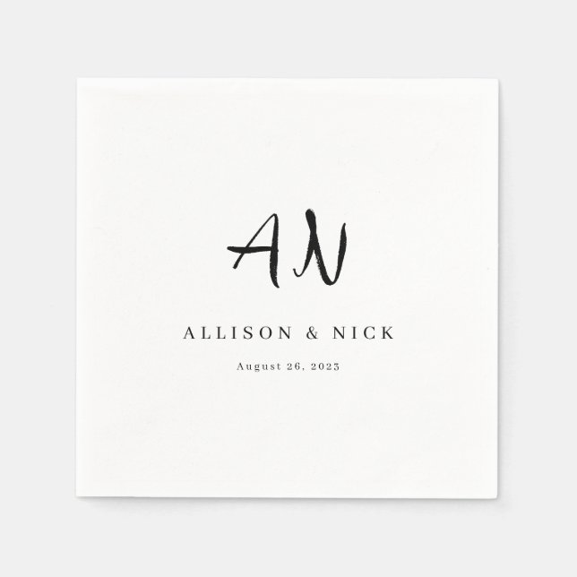 Einfache neutrale Monogramm-Hochzeit Napkins Serviette (Vorderseite)