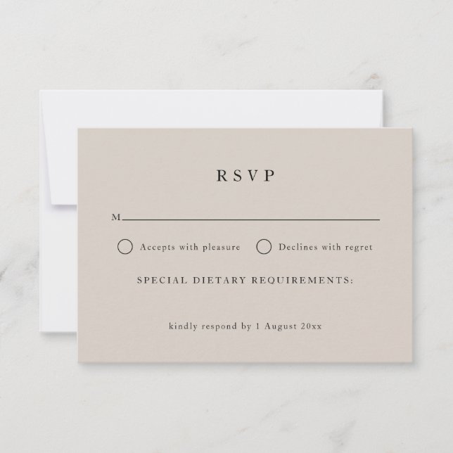 Einfache neutrale Taupe Text nur Elegante Hochzeit RSVP Karte (Vorderseite)