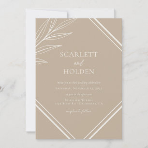 Einfache neutrale und cremefarbene Leaf-Hochzeit Einladung