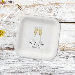 Einfache New Years Party Champagner Wasserfarbe Go Pappteller
