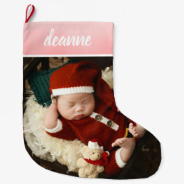 Einfache Niedlich Baby's First Christmas 1 Foto Großer Weihnachtsstrumpf