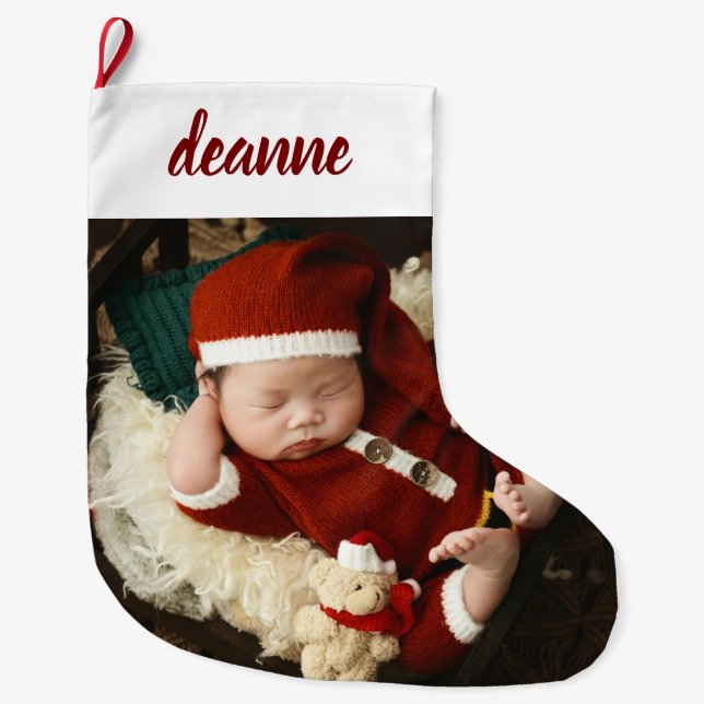 Einfache Niedlich Baby's First Christmas 1 Foto Großer Weihnachtsstrumpf (Vorderseite)