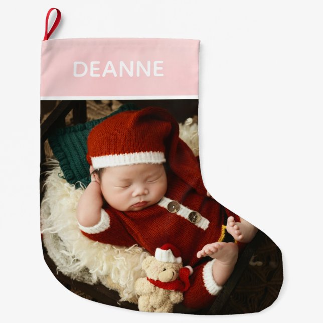 Einfache Niedlich Baby's First Christmas 1 Foto Großer Weihnachtsstrumpf (Vorderseite)