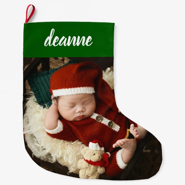 Einfache Niedlich Baby's First Christmas 1 Foto Großer Weihnachtsstrumpf (Vorderseite)