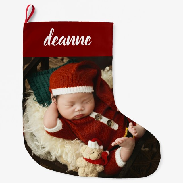 Einfache Niedlich Baby's First Christmas 1 Foto Großer Weihnachtsstrumpf (Vorderseite)