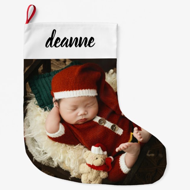 Einfache Niedlich Baby's First Christmas 1 Foto Großer Weihnachtsstrumpf (Vorderseite)