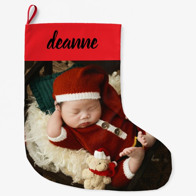 Einfache Niedlich Baby's First Christmas 1 Foto Großer Weihnachtsstrumpf (Vorderseite)