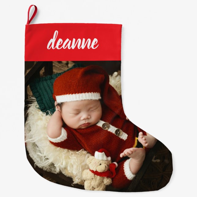 Einfache Niedlich Baby's First Christmas 1 Foto Großer Weihnachtsstrumpf (Vorderseite)