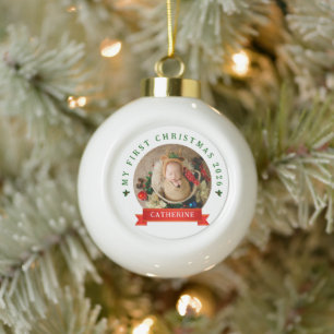Einfache Niedlich Baby's First Christmas Individue Keramik Kugel-Ornament
