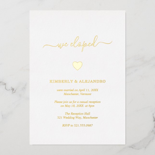 Einfache Niedlich Heart Gold Moderne Hochzeitsempf Folieneinladung (Vorderseite)