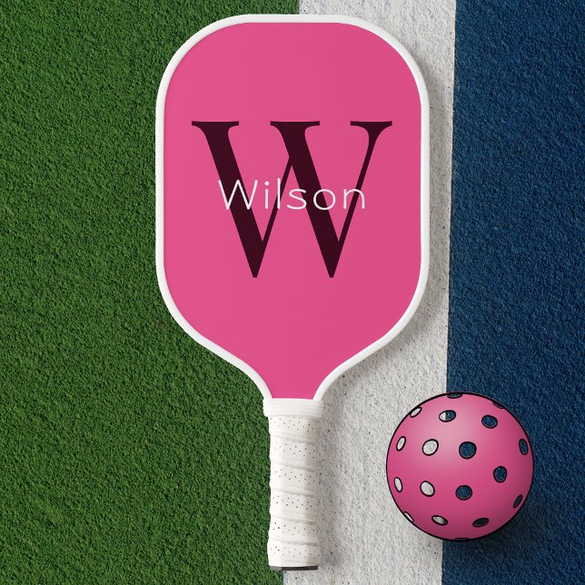 Einfache Niedlich- und Girly-Pink-Monogramm, Initi Pickleball Schläger (Von Creator hochgeladen)