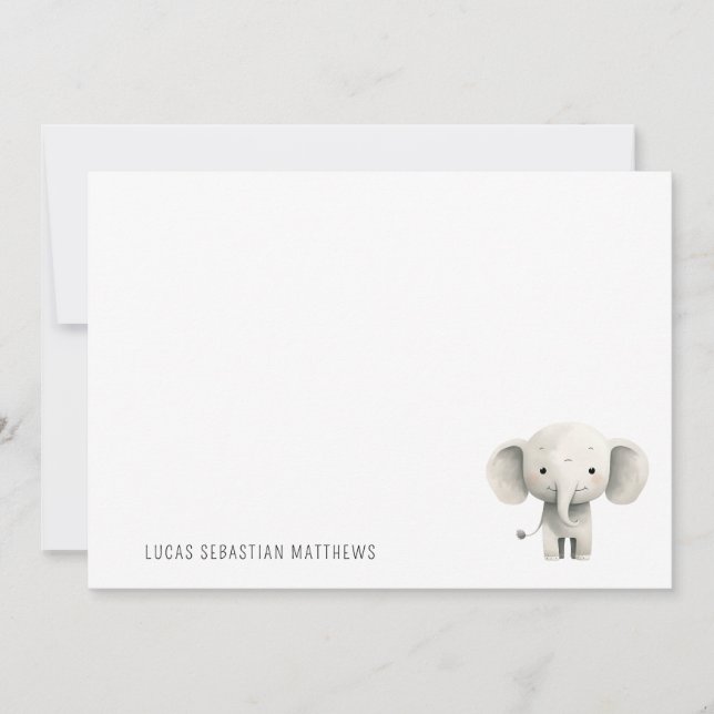 Einfache Niedliche Baby Elephant Kinder Personalis Mitteilungskarte (Vorderseite)