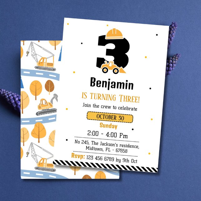 Einfache niedliche Baukastenwagen Kinder 3. Geburt Einladung (Von Creator hochgeladen)