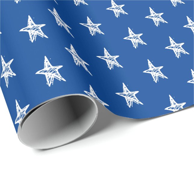 Einfache niedliche blaue Hand ertrinkt Sternenmust Geschenkpapier (Rolleneckpunkt)