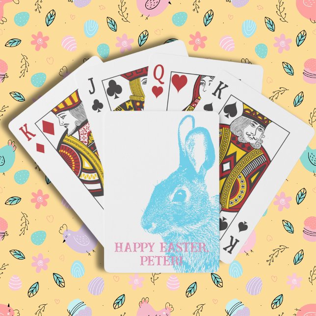 Einfache Niedliche Blaues Kaninchen Ostern Spielkarten (Cute Easter bunny playing cards with stamp like rabbit from a real photo. Customizable with name.
)