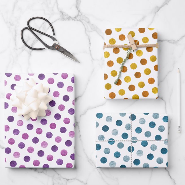 Einfache Niedliche Blue Gold Lila Polka Dots Xmas Geschenkpapier Set (Vorderseite)