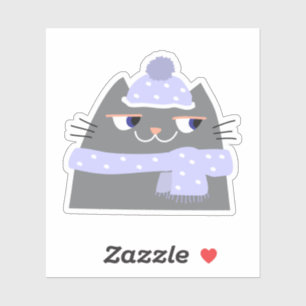Einfache Niedliche Cartoon Winterkatze mit Cap und Aufkleber