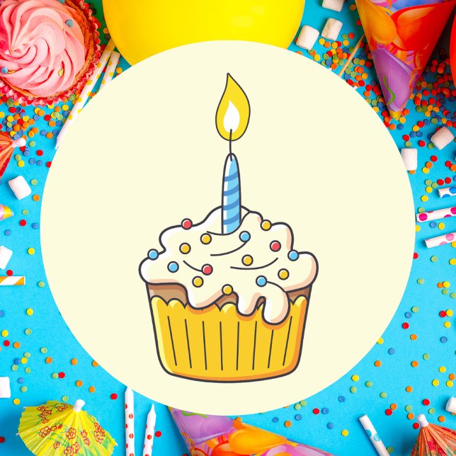 Einfache Niedliche Cupcake Geburtstag Runder Aufkleber (Von Creator hochgeladen)