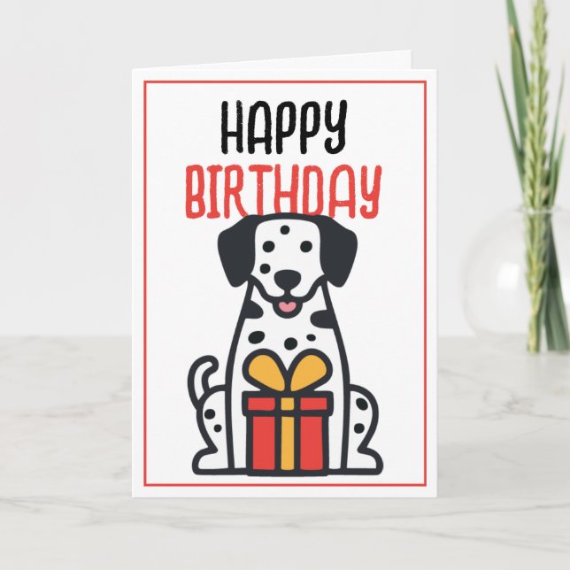 Einfache Niedliche Dalmatiner Hund mit Geschenkbox Karte (Vorderseite)