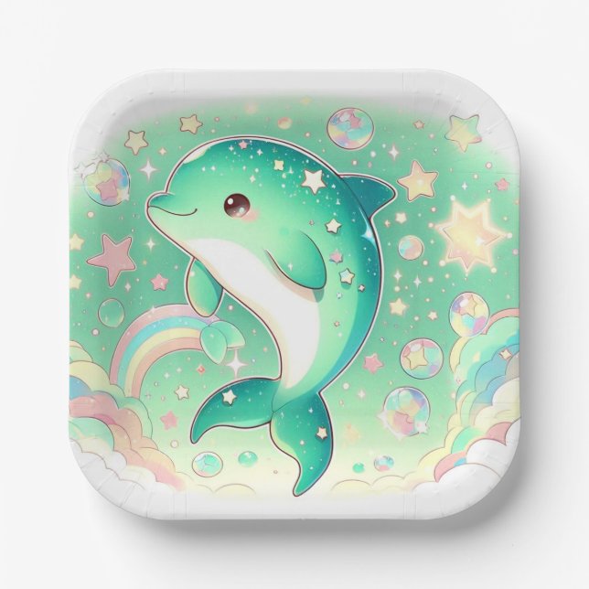 Einfache Niedliche Dolphin-Babydusche Pappteller (Vorderseite)