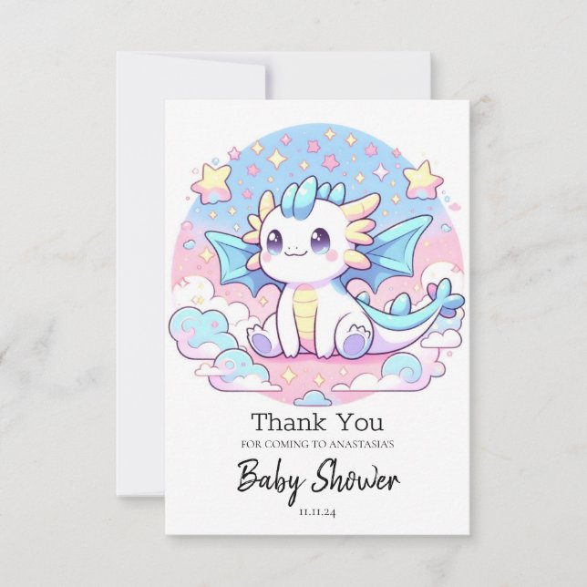 Einfache Niedliche Dragon Baby-Dusche Dankeskarte (Vorderseite)