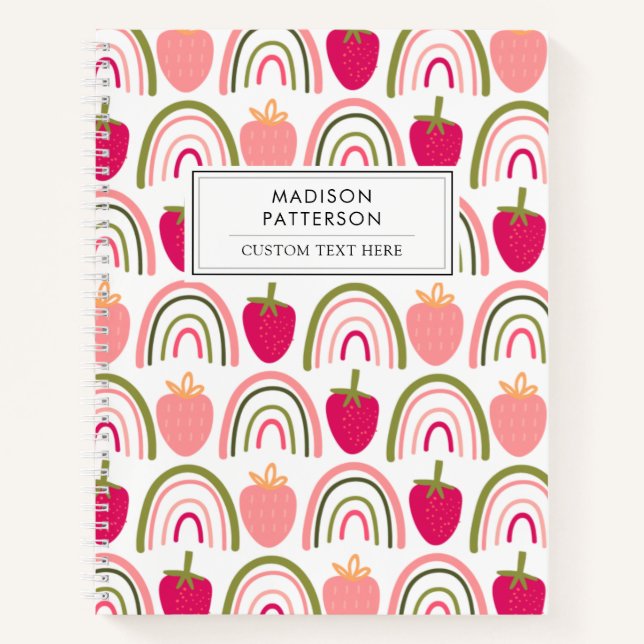 Einfache Niedliche Erdbeeren Farbenfrohe Regenboge Notizbuch (Vorderseite)