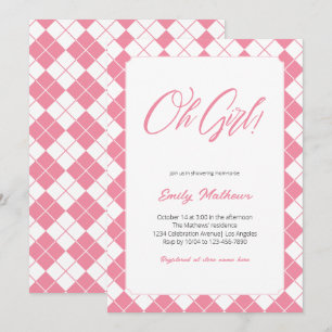 Einfache Niedliche Gingham Pink Kariert Girl Baby Einladung