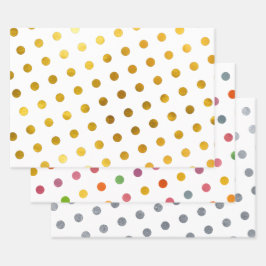 Einfache Niedliche Girly White mehrfarbige Polka D Geschenkpapier Set