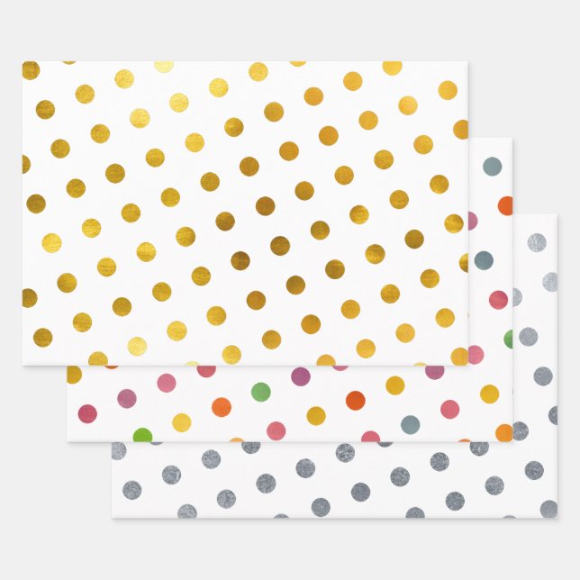 Einfache Niedliche Girly White mehrfarbige Polka D Geschenkpapier Set (Set)